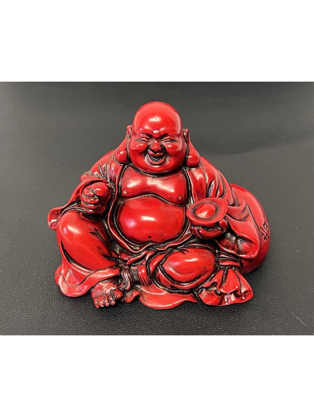 Red Resin Laughing Buddha Statue Figurine Decor Buddhism Religious Art China